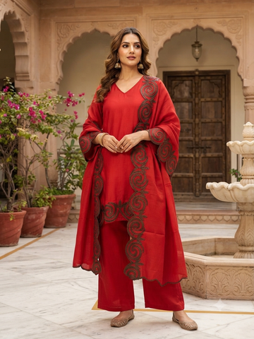 Rust Orange Olive Cutwork Sharara Set