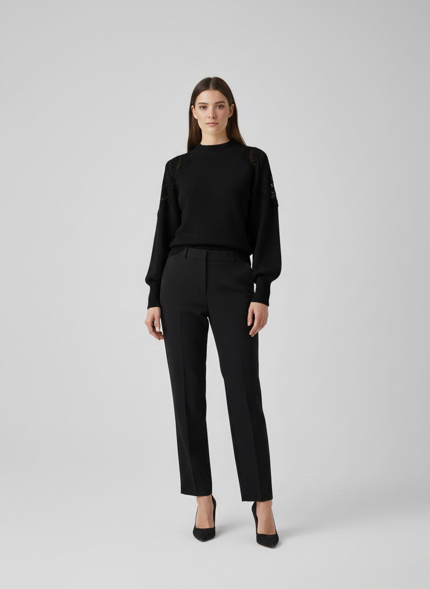 Crochet-Shoulder Knit Sweater