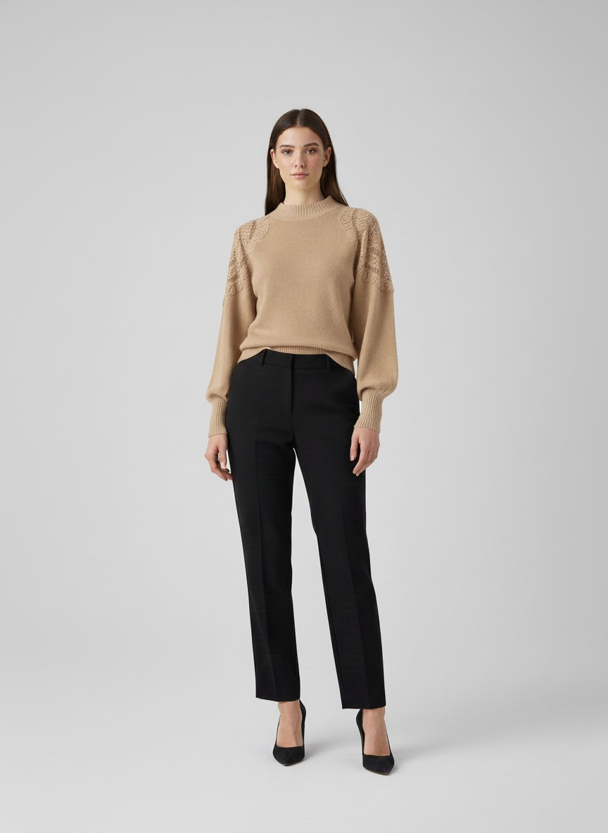 Crochet-Shoulder Knit Sweater