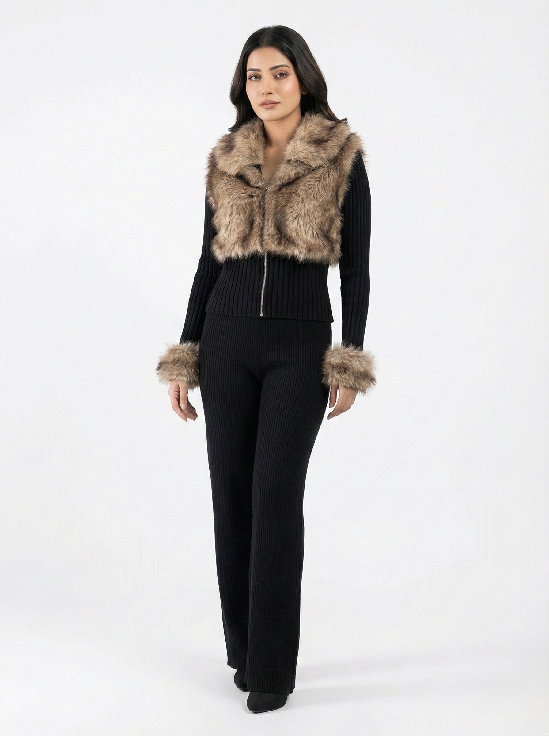 Onyx Fur-Trimmed Jacket