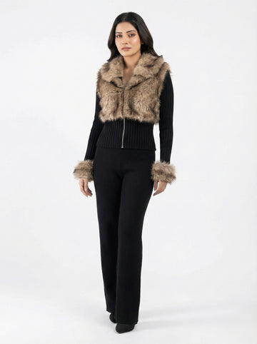 Onyx Fur-Trimmed Jacket