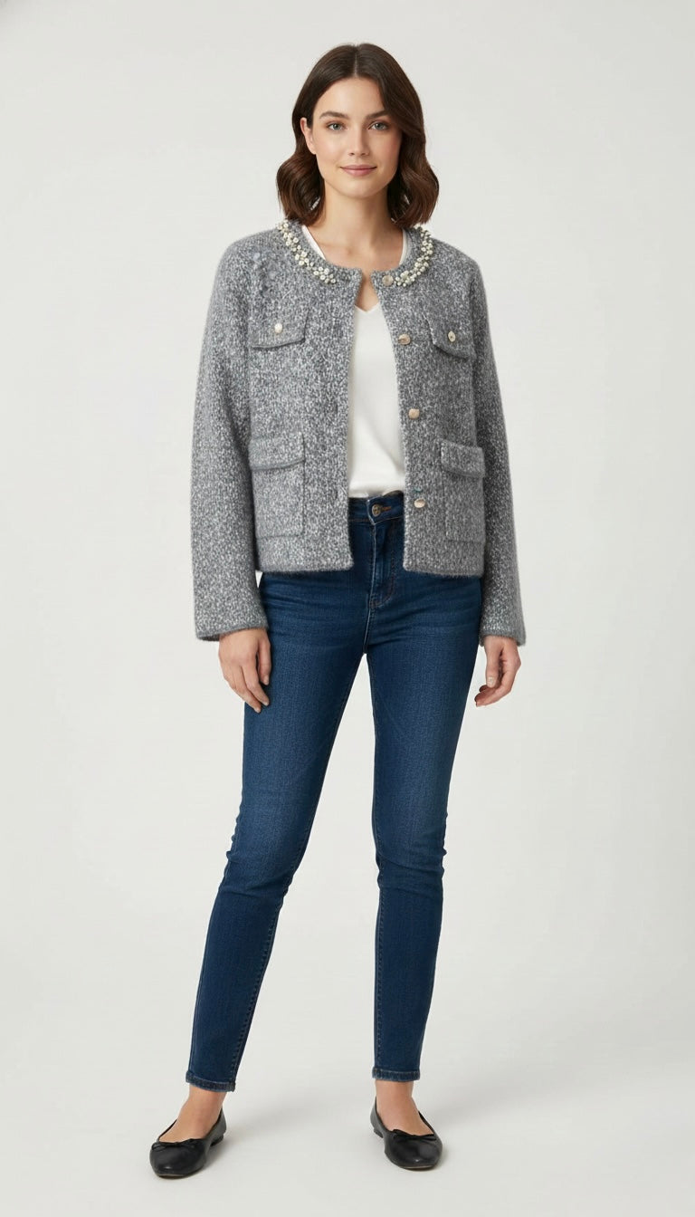 Charlotte Pearl-Trim Cardigan