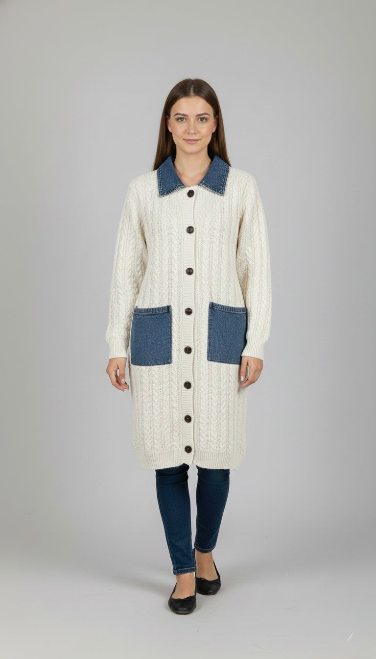 Dakota Denim-Trim Longline Cardigan