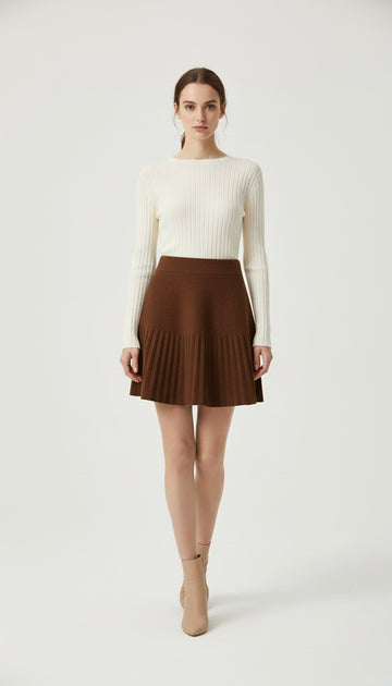 Flared Knit Pleated Mini Skirt