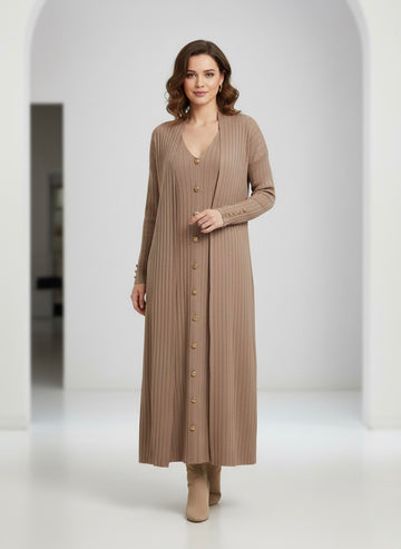 Button-Detail Maxi Knit Set