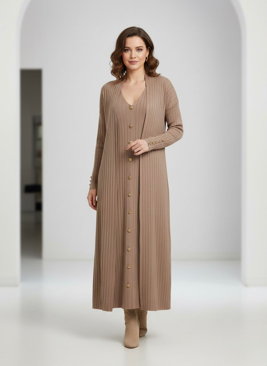 Button-Detail Maxi Knit Set