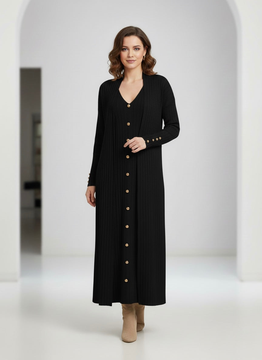 Button-Detail Maxi Knit Set