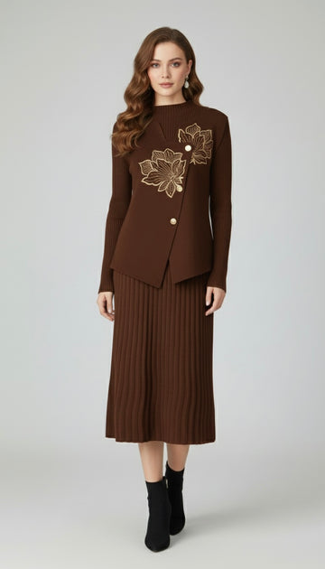 Floral Embroidered Knit Set