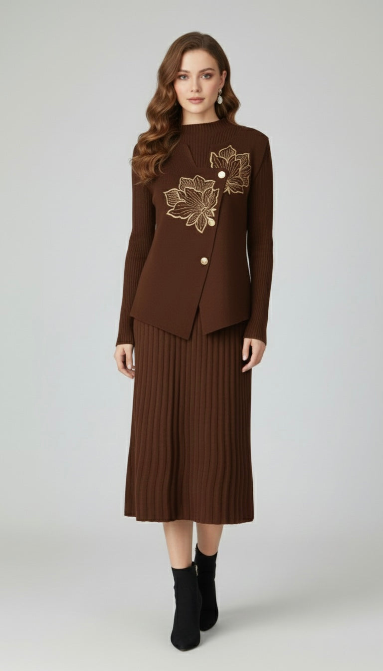 Floral Embroidered Knit Set