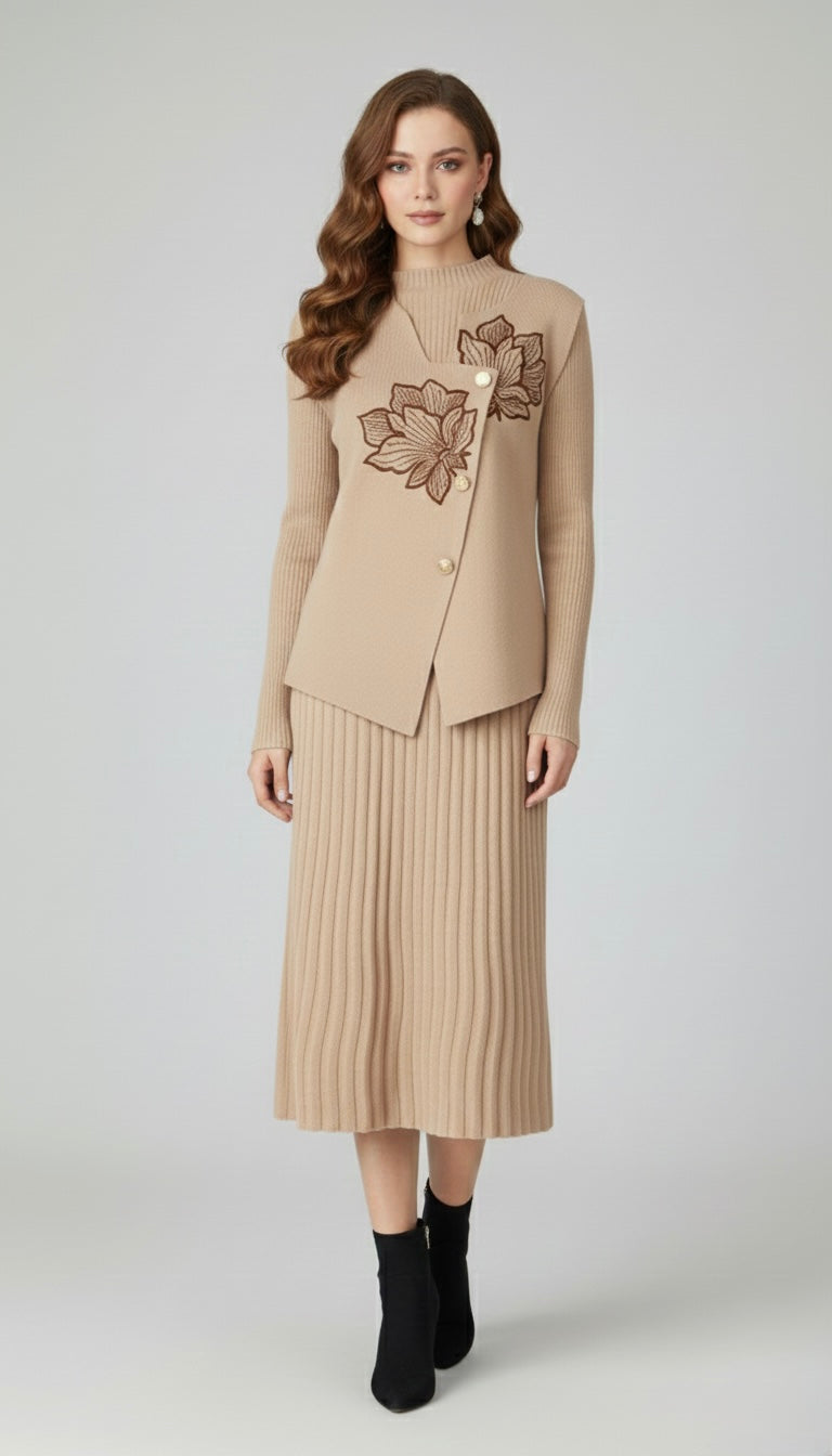 Floral Embroidered Knit Set