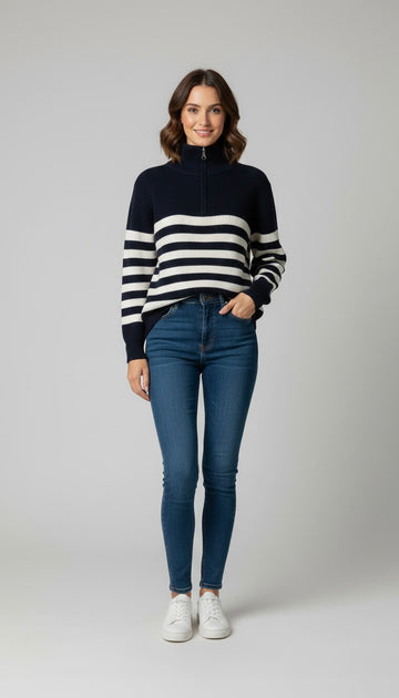 Waffle-Rib Zip Sweater