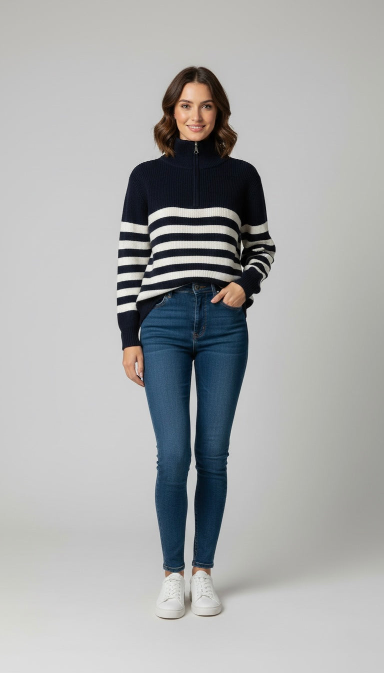 Waffle-Rib Zip Sweater