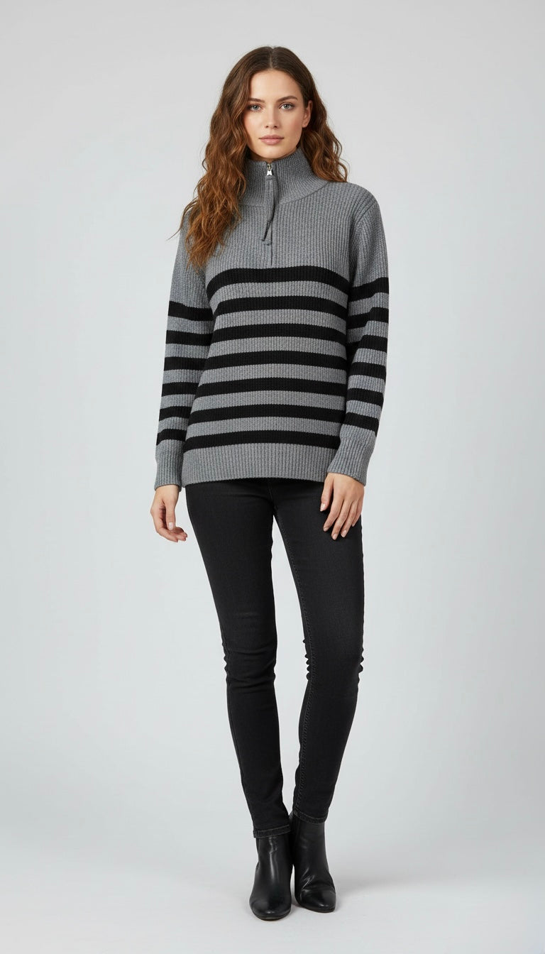 Waffle-Rib Zip Sweater