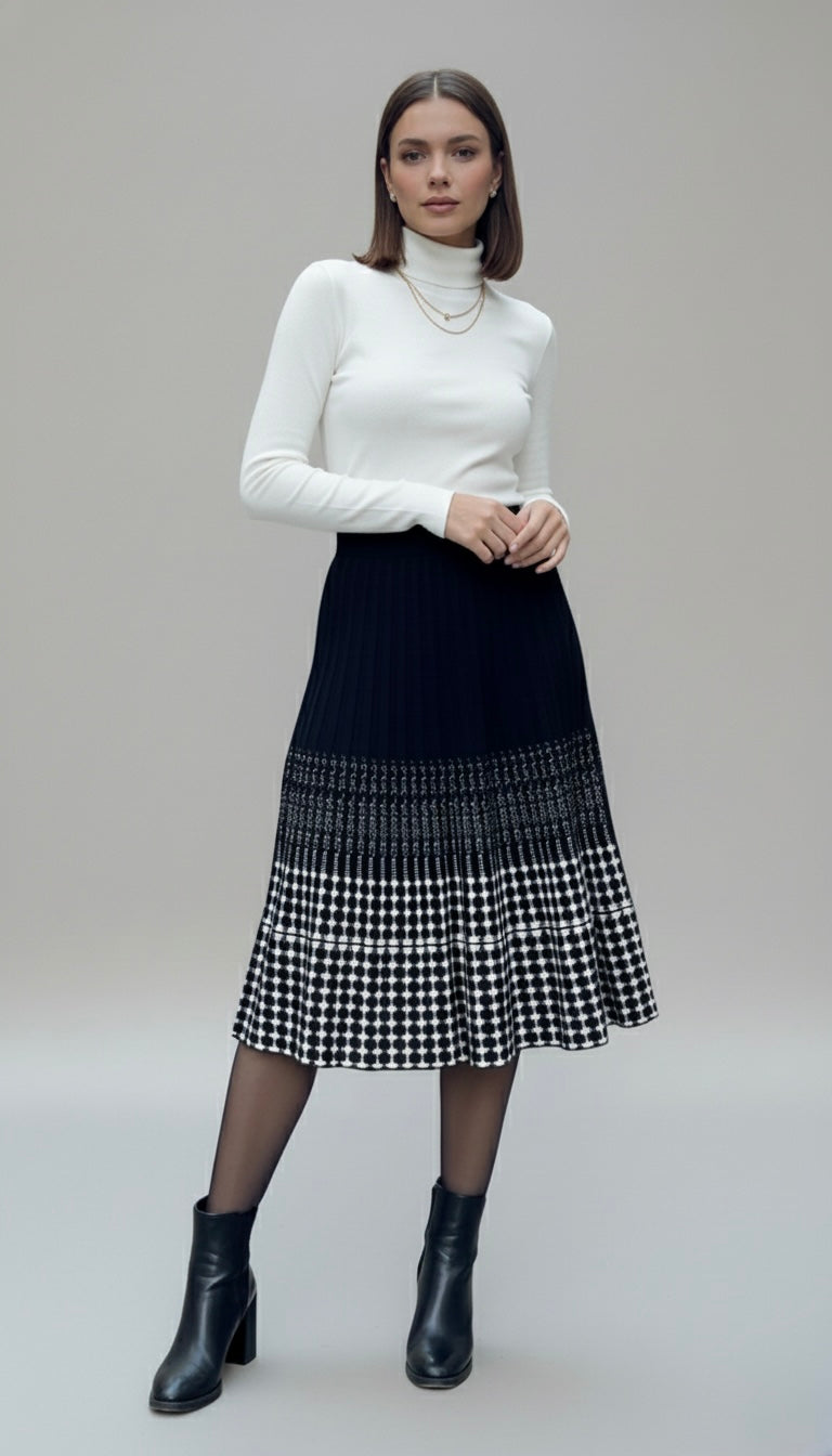 Monochrome A-Line Midi Skirt