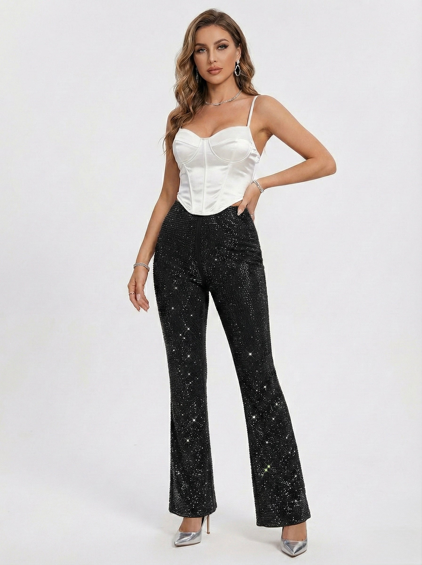 Celestial Shimmer Wide-Leg Trousers