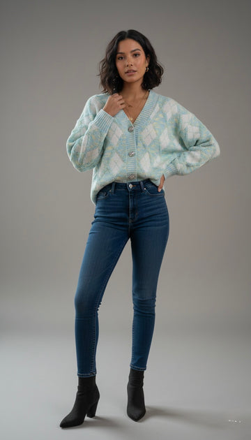 Pastel Argyle Jeweled Cardigan