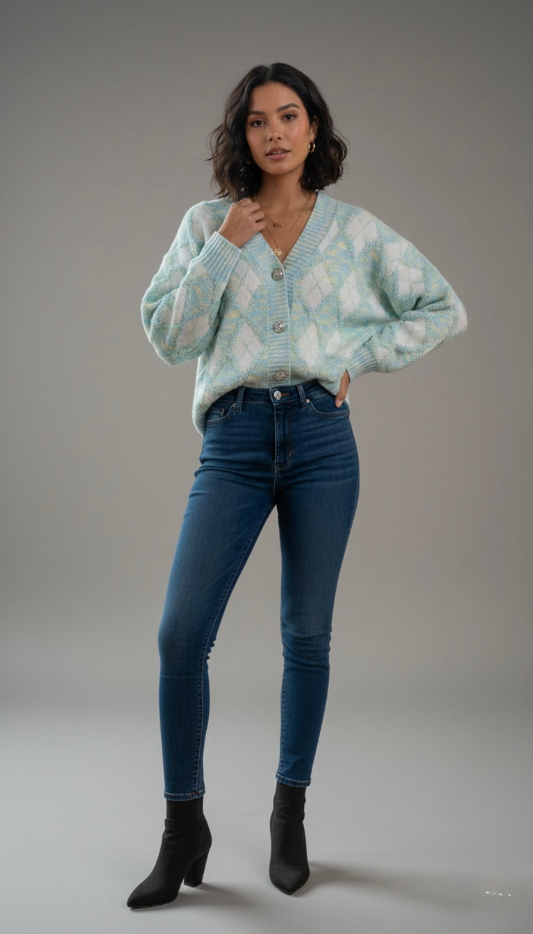 Pastel Argyle Jeweled Cardigan