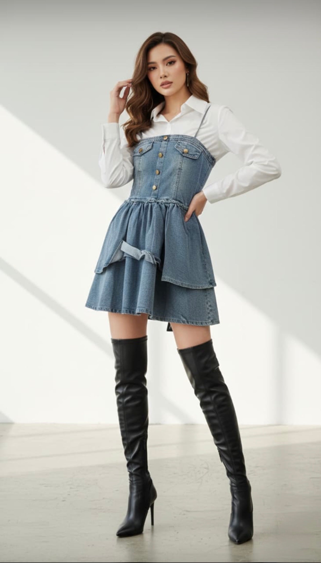 Riviera Layered Denim Mini Dress