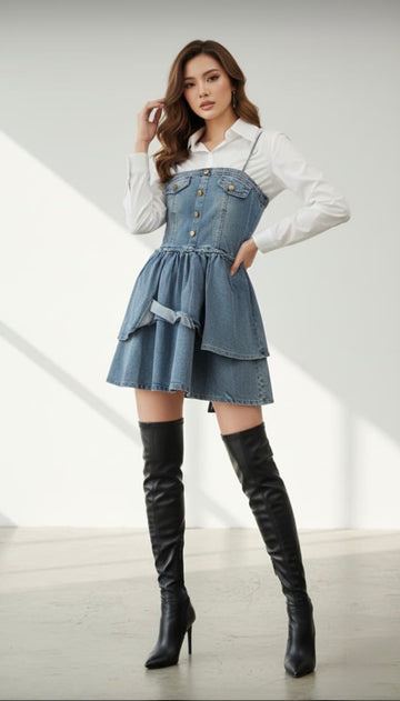 Riviera Layered Denim Mini Dress