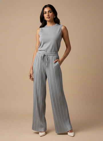 Pleated Wide-Leg Drawstring Trousers
