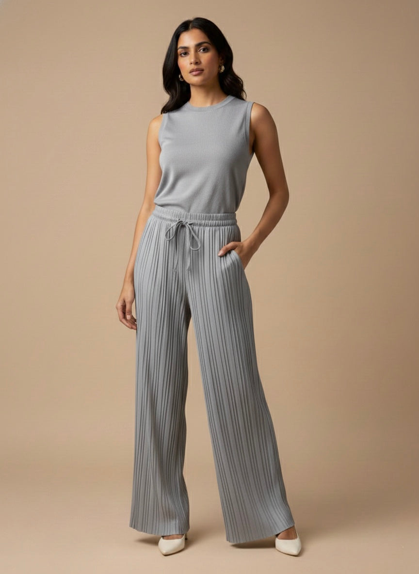 Pleated Wide-Leg Drawstring Trousers