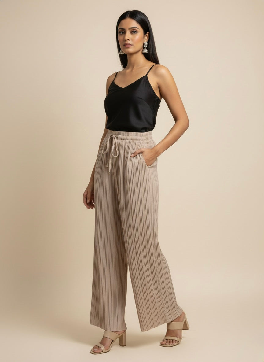 Pleated Wide-Leg Drawstring Trousers