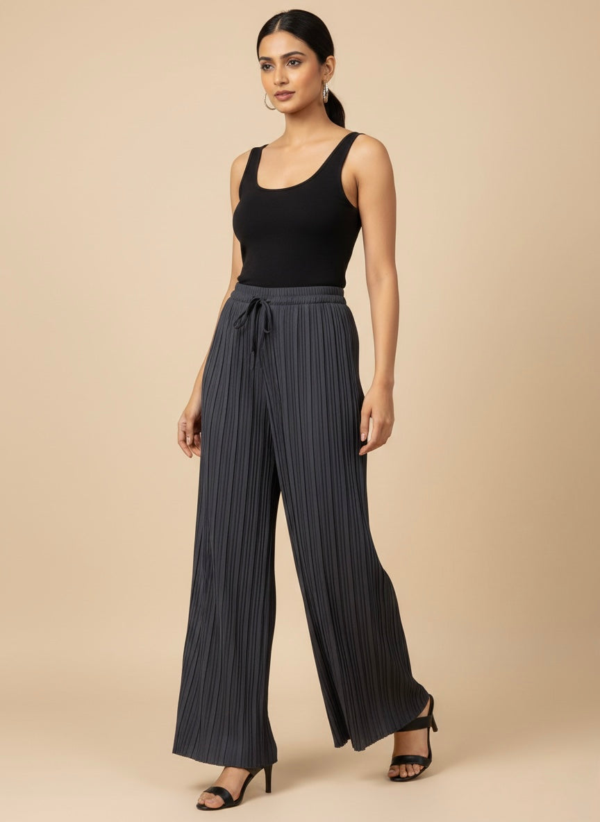 Pleated Wide-Leg Drawstring Trousers
