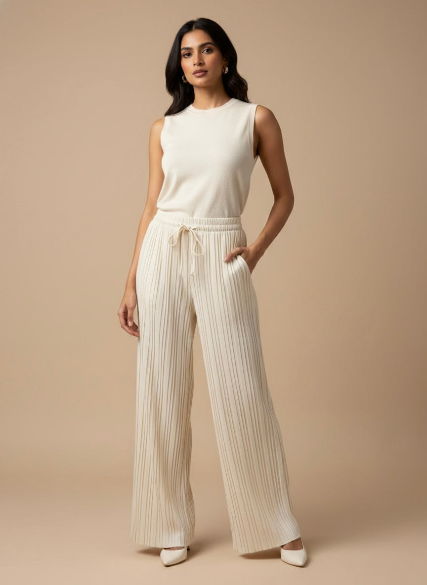 Pleated Wide-Leg Drawstring Trousers