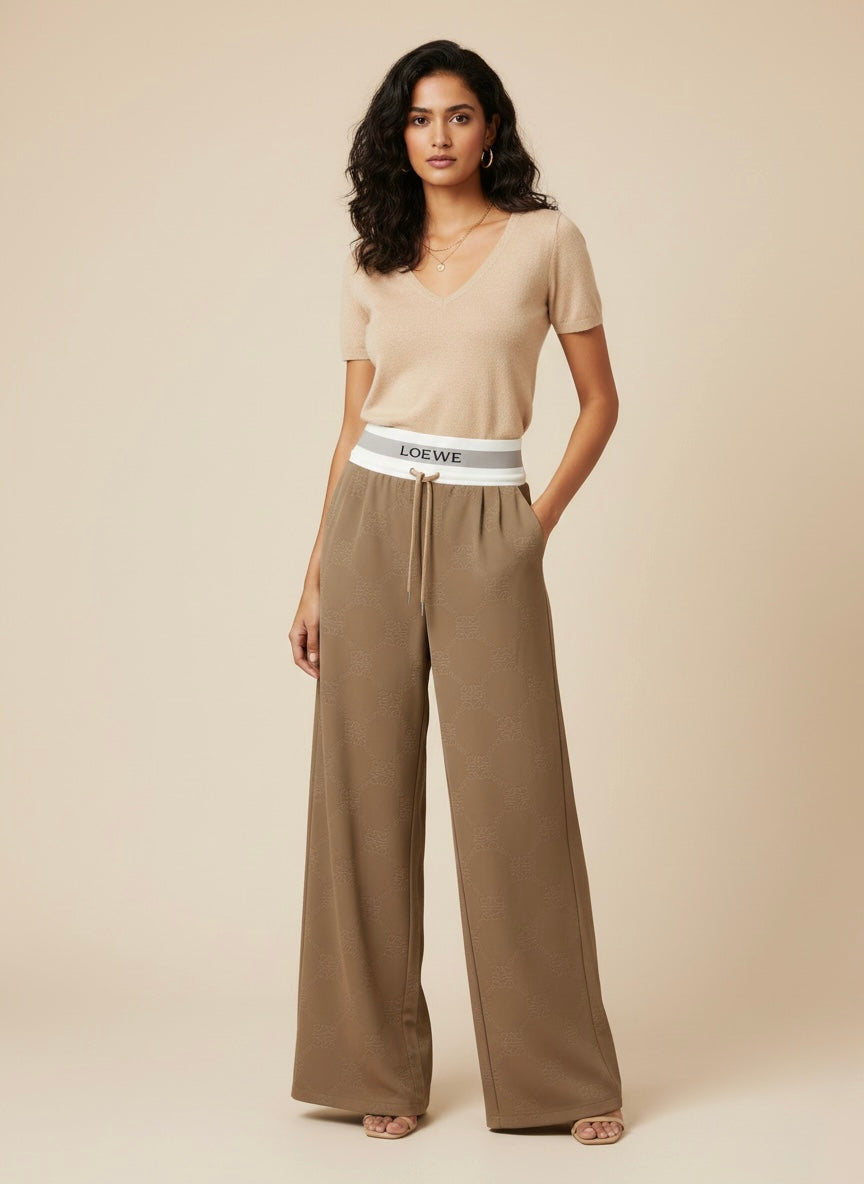 Ivory Plisse Wide Leg Trouser