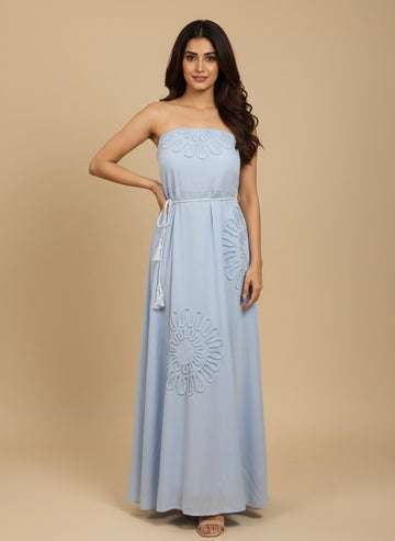 Pastel Petal Strapless Maxi Dress