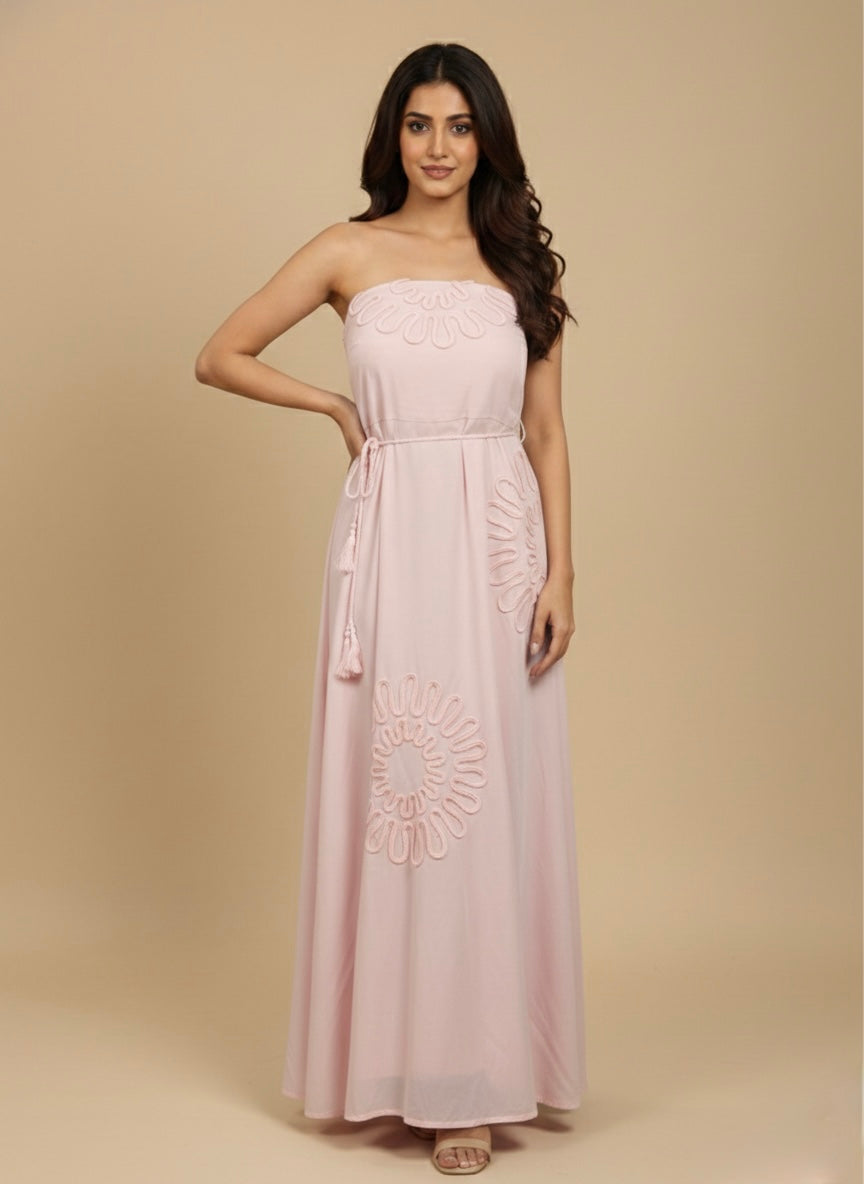 Pastel Petal Strapless Maxi Dress