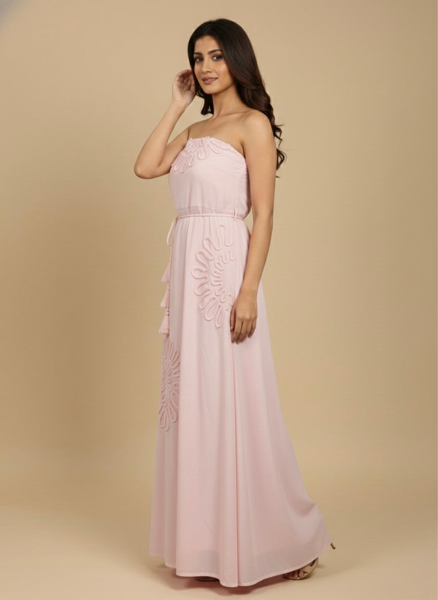 Pastel Petal Strapless Maxi Dress