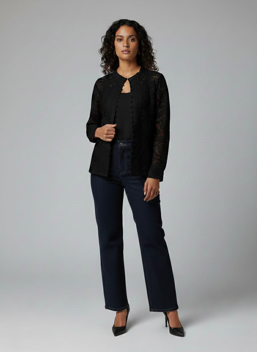 Intricate Lace Button-Front Top