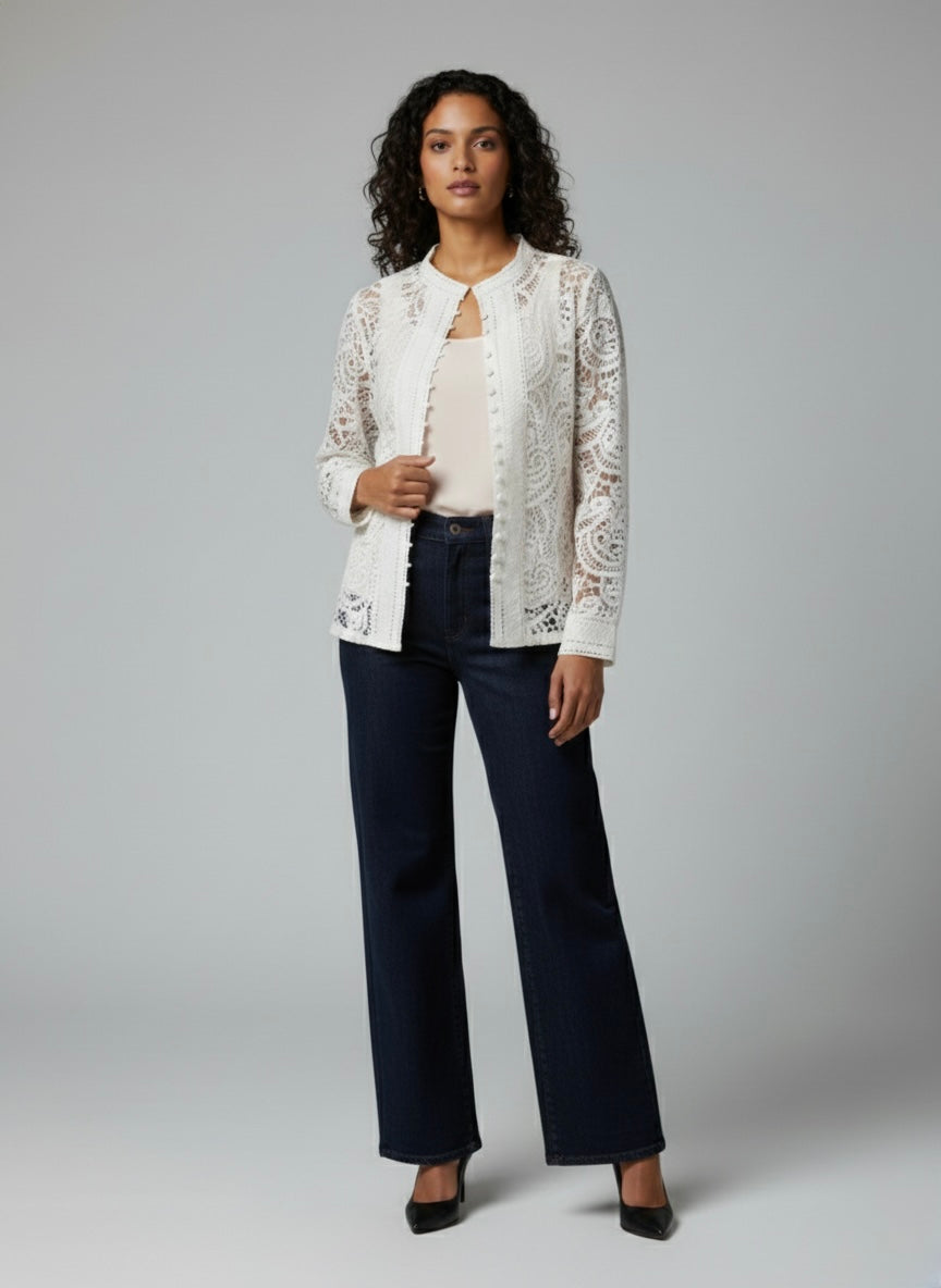 Intricate Lace Button-Front Top