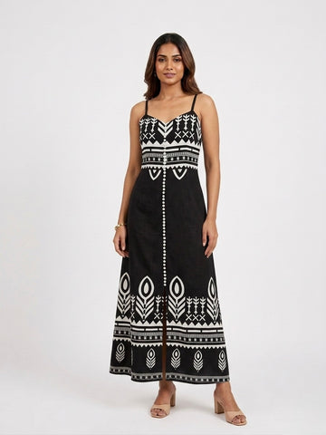 Tribal Print Button-Down Maxi