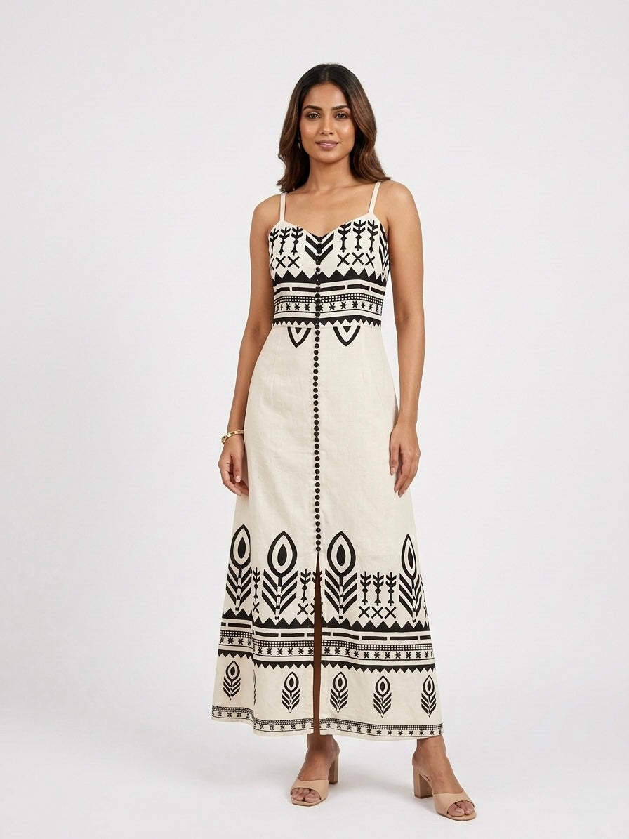 Tribal Print Button-Down Maxi
