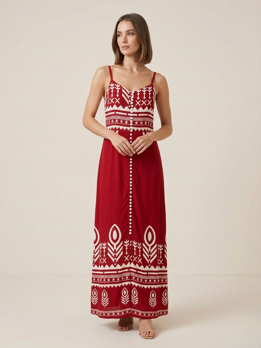 Tribal Print Button-Down Maxi