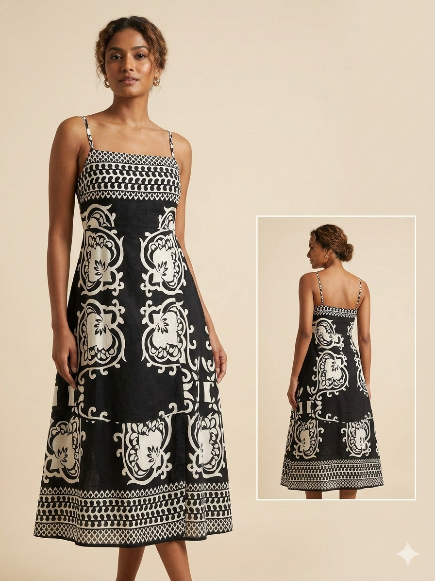 Imperial Motif Midi Dress