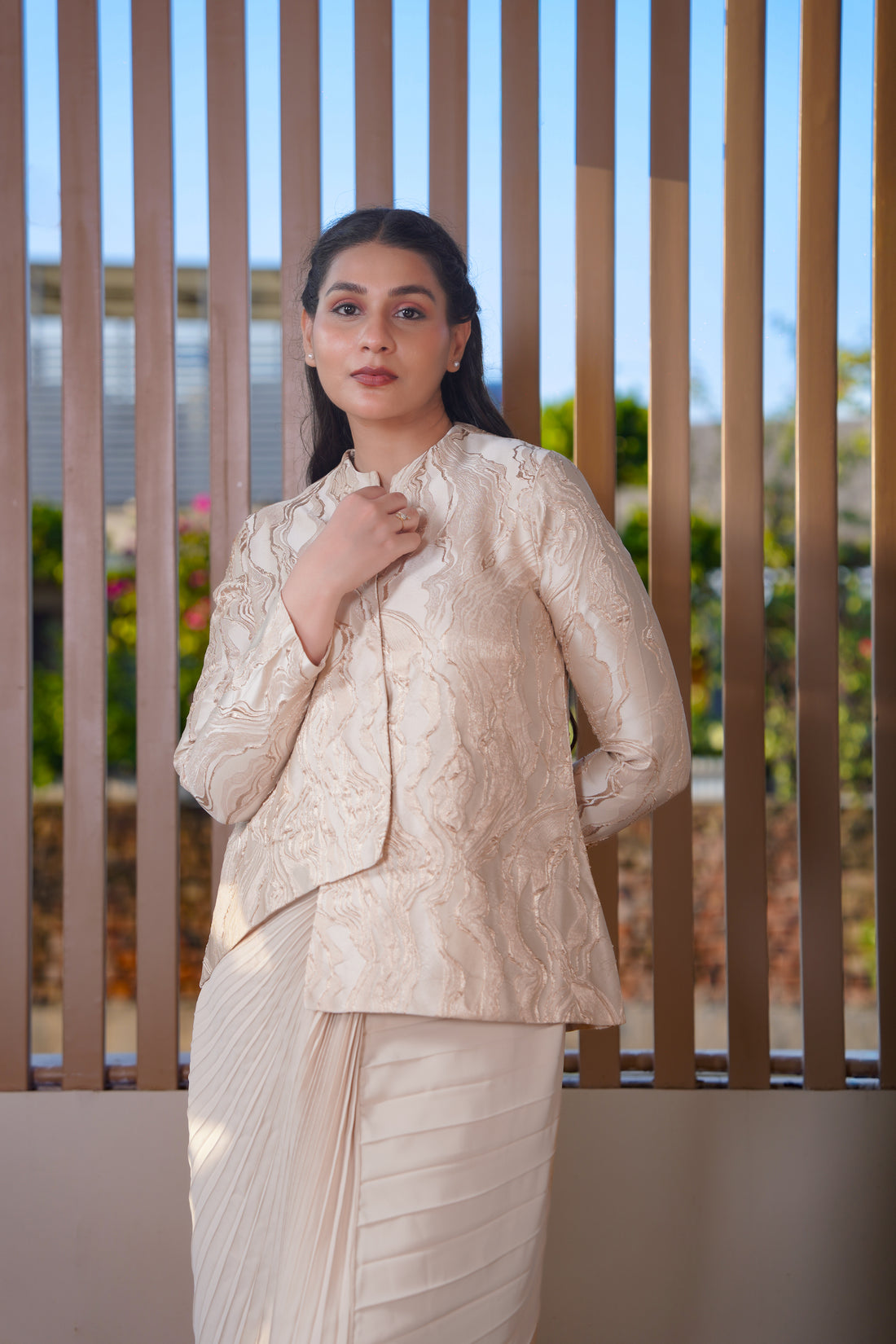Jacquard Jacket with Pleated Skirt