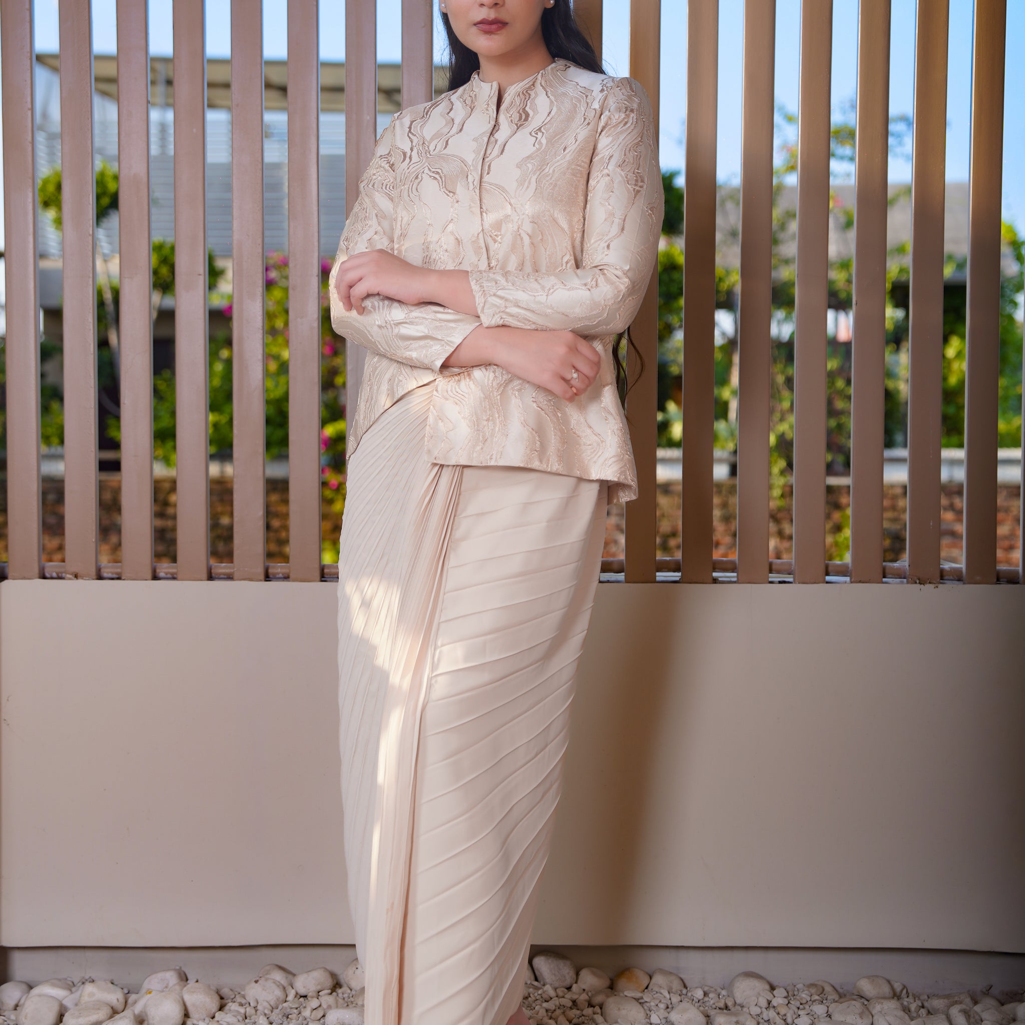 Jacquard Jacket with Pleated Skirt