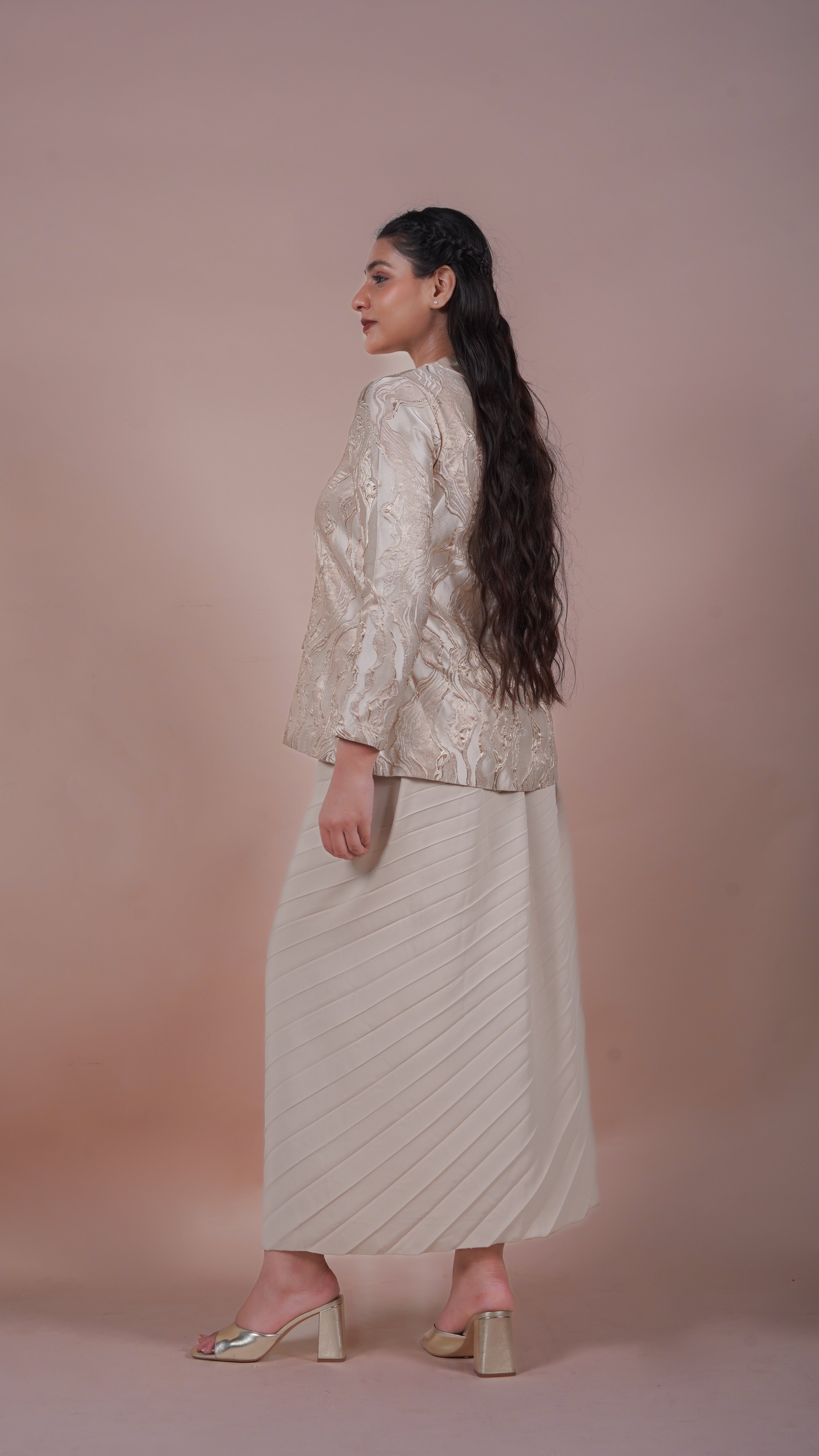 Jacquard Jacket with Pleated Skirt