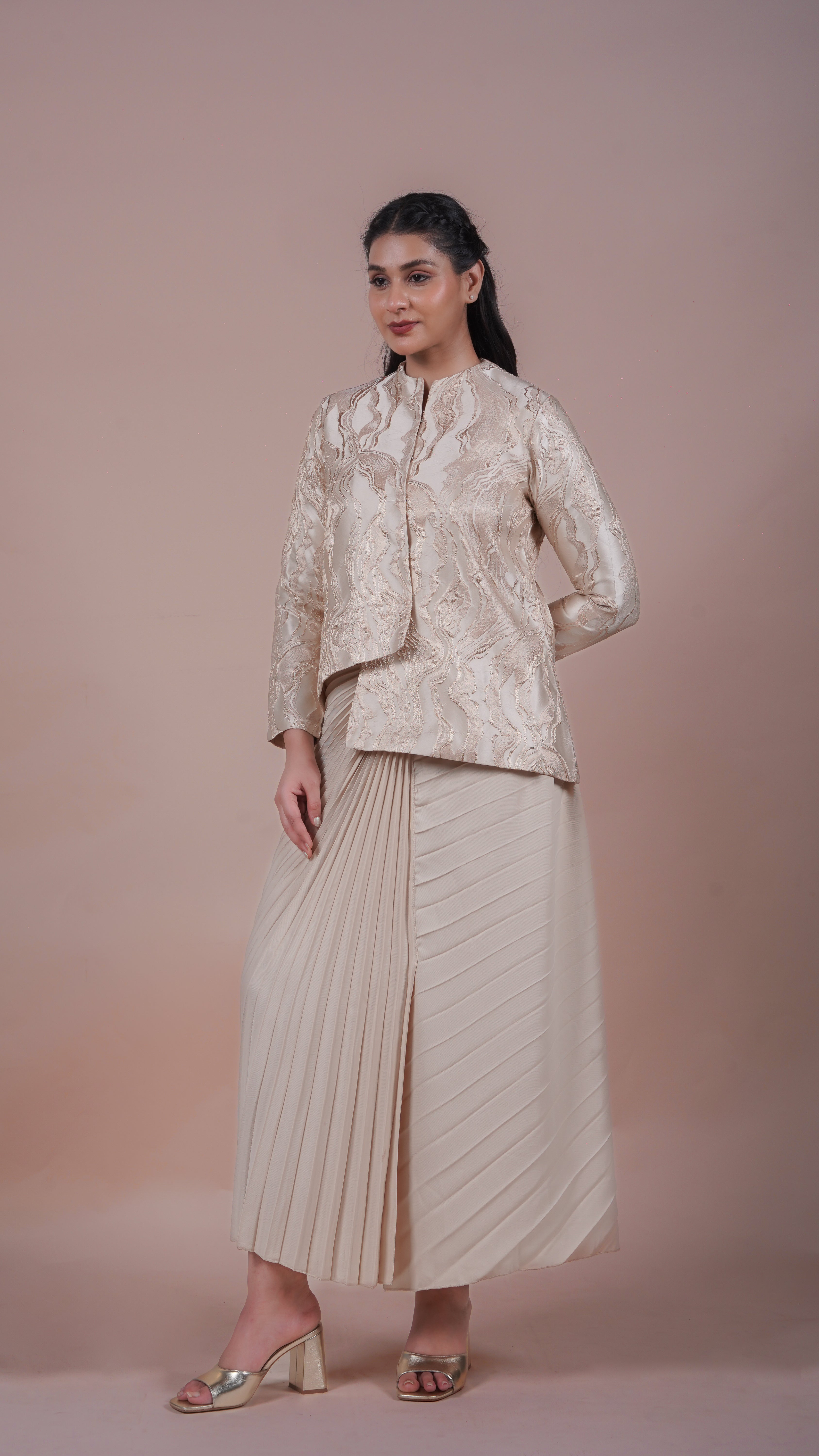 Jacquard Jacket with Pleated Skirt