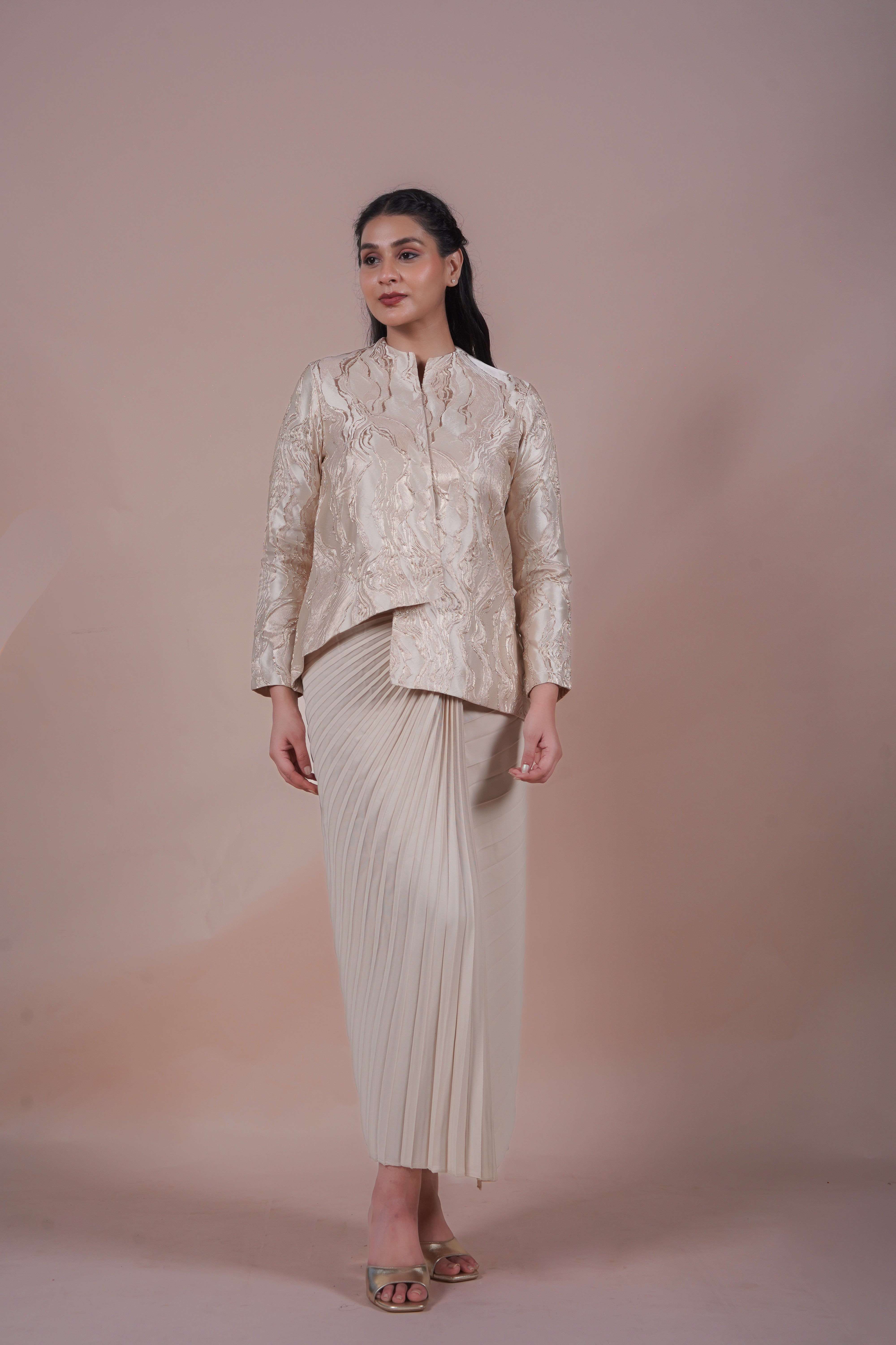 Jacquard Jacket with Pleated Skirt