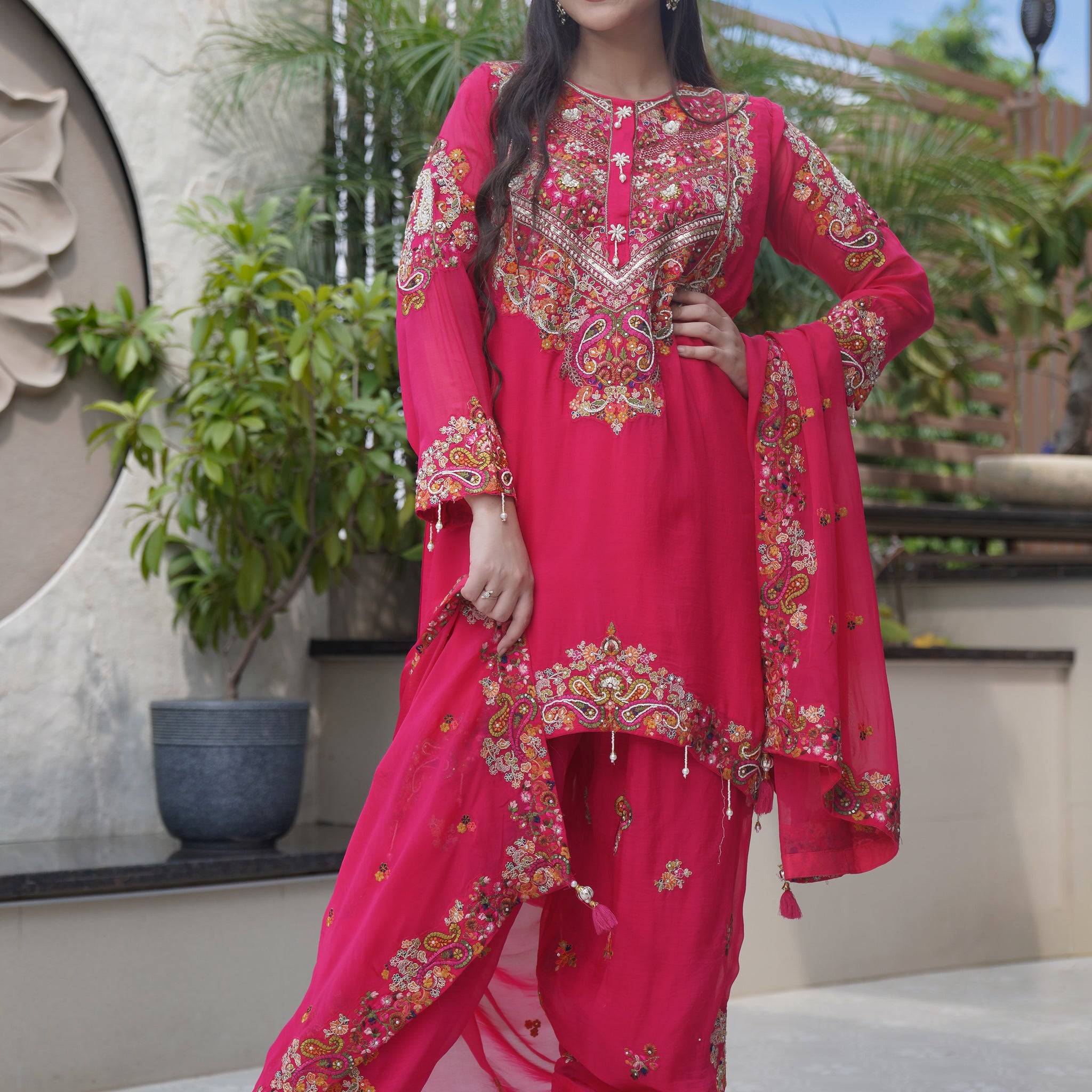 Embroidered Farshi Salwar Set | Available in 2 colors
