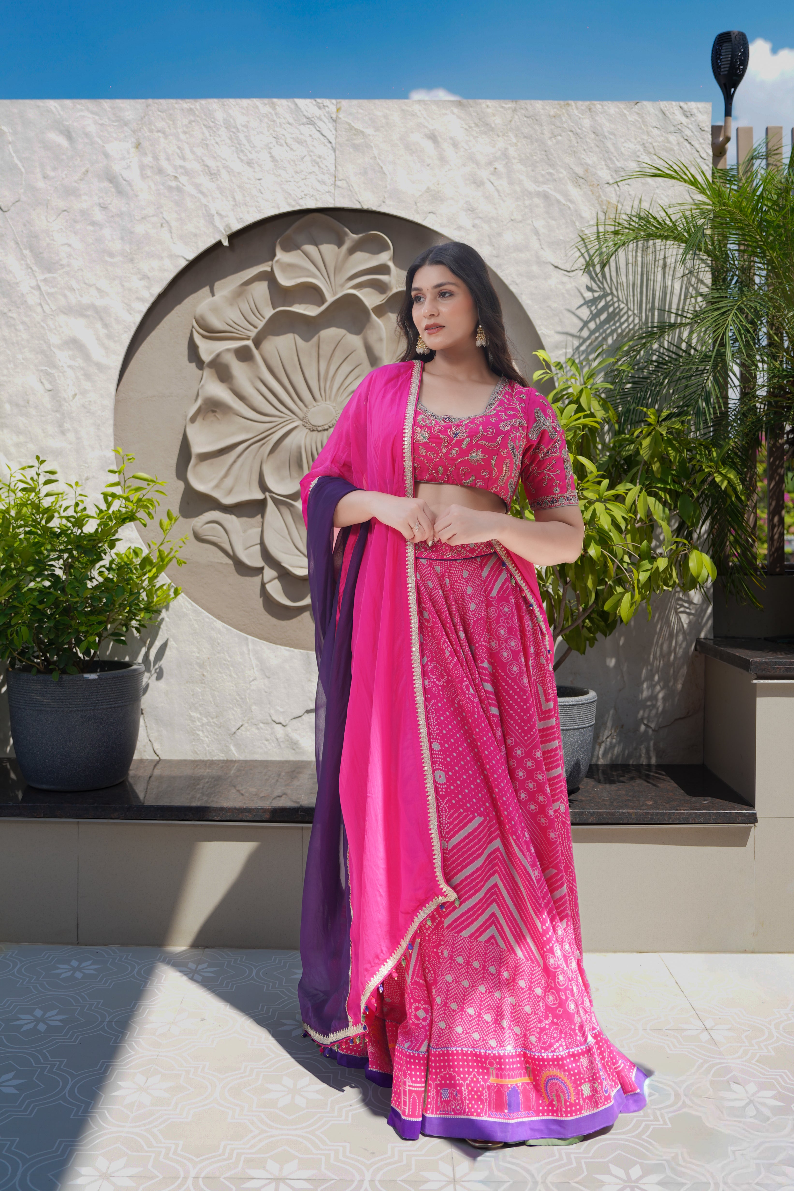 Bandhej Embroidered Lehenga Set | Sage Green