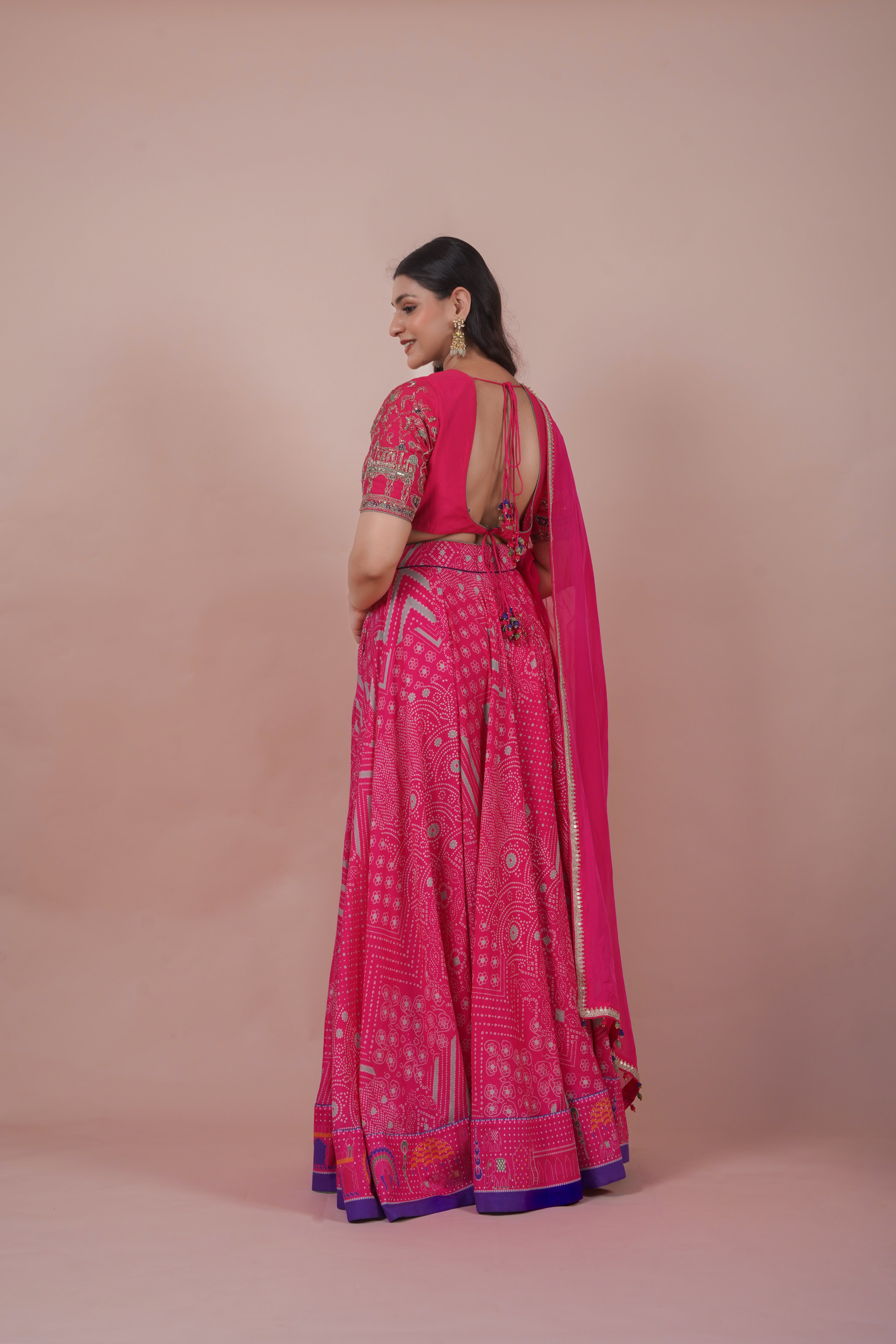 Bandhej Embroidered Lehenga Set | Sage Green