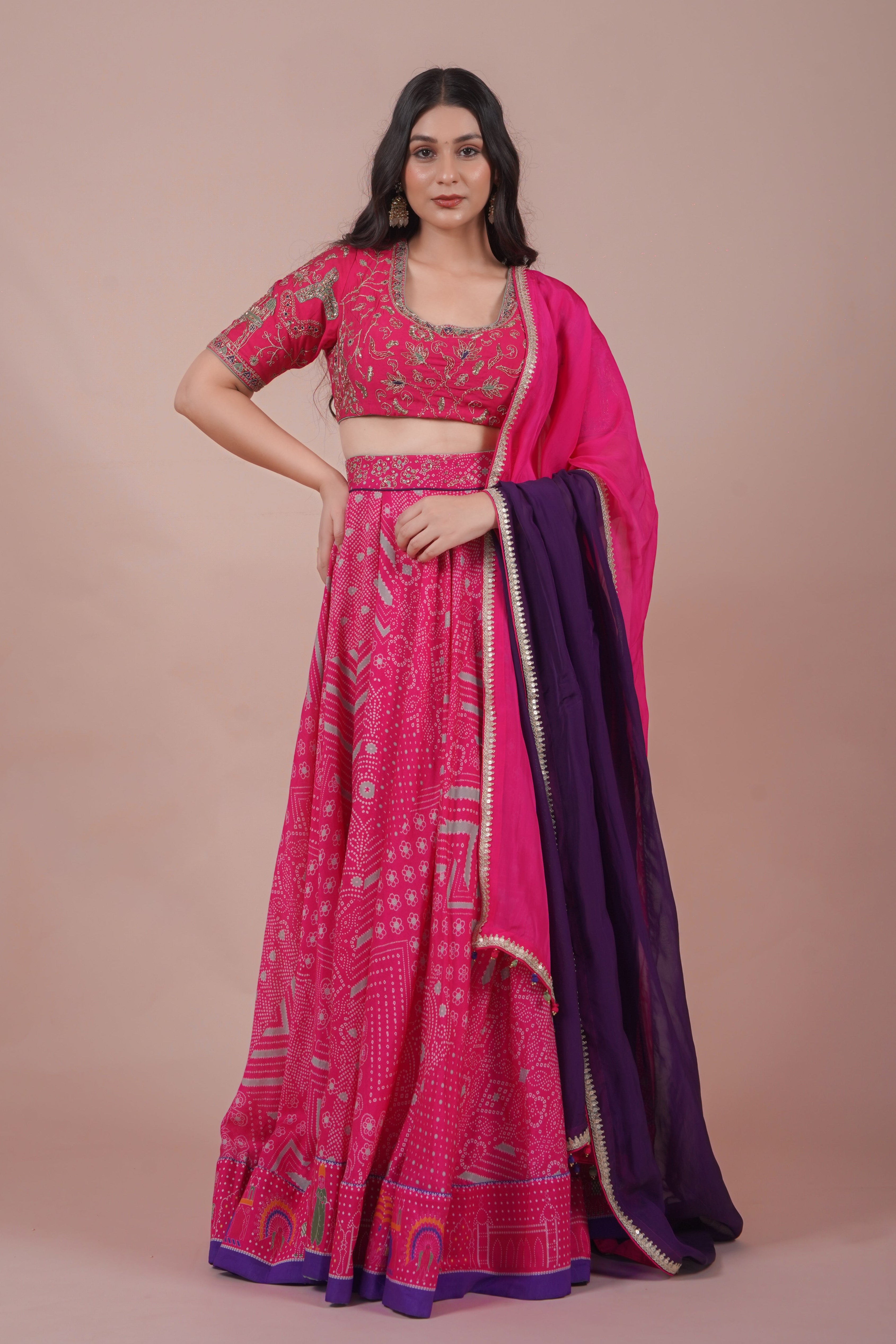 Bandhej Embroidered Lehenga Set | Sage Green