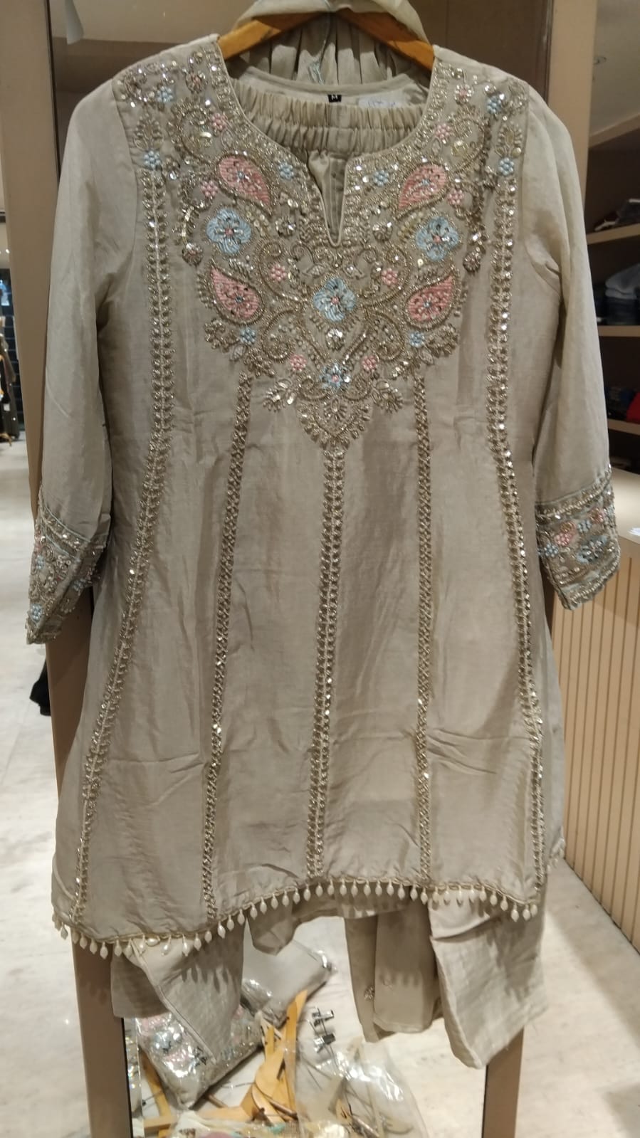Taupe Pastel Embroidered Farsi Salwar Set