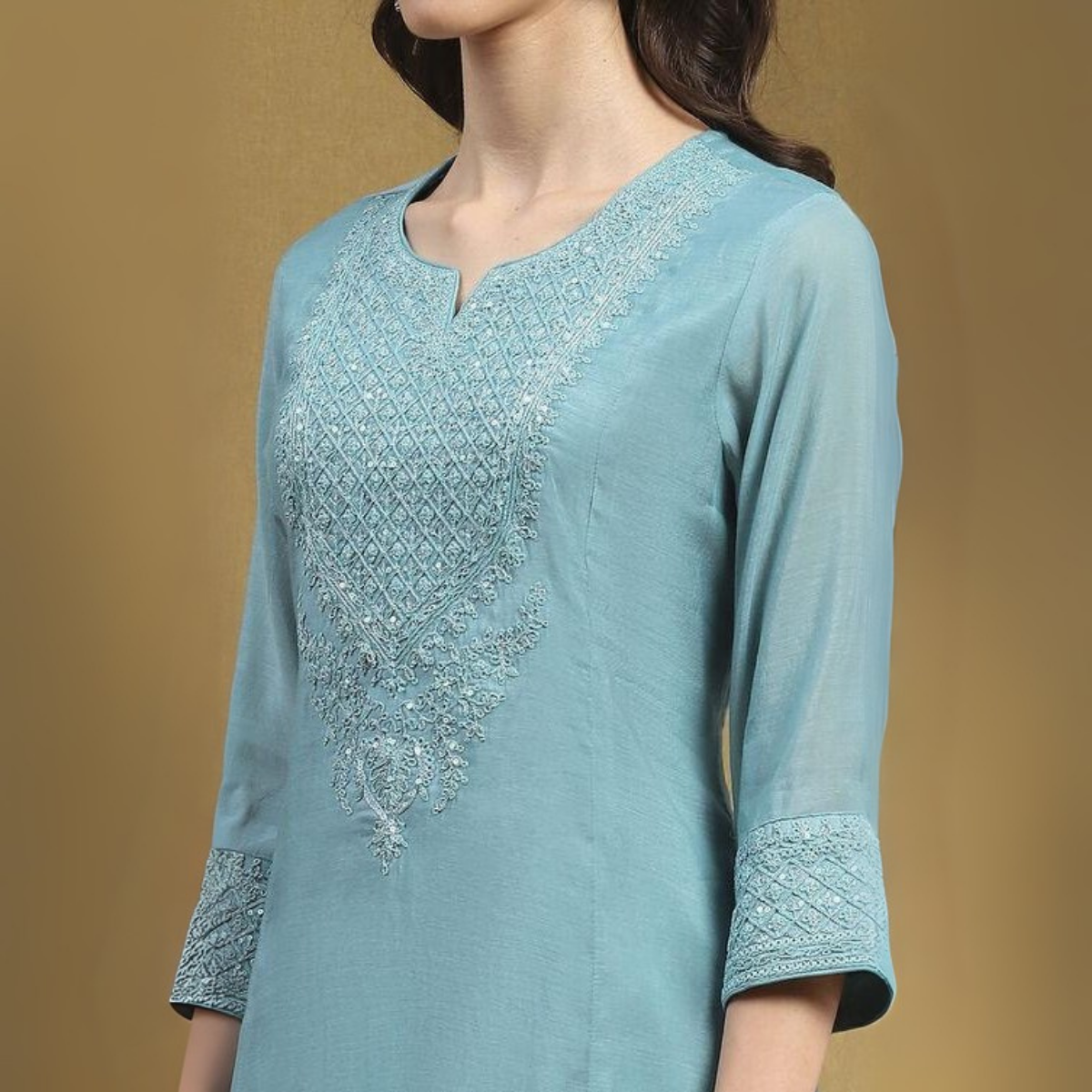 Women’s Kurta Set with Dupatta - Floral Embroidered Cotton Suit | KS-22