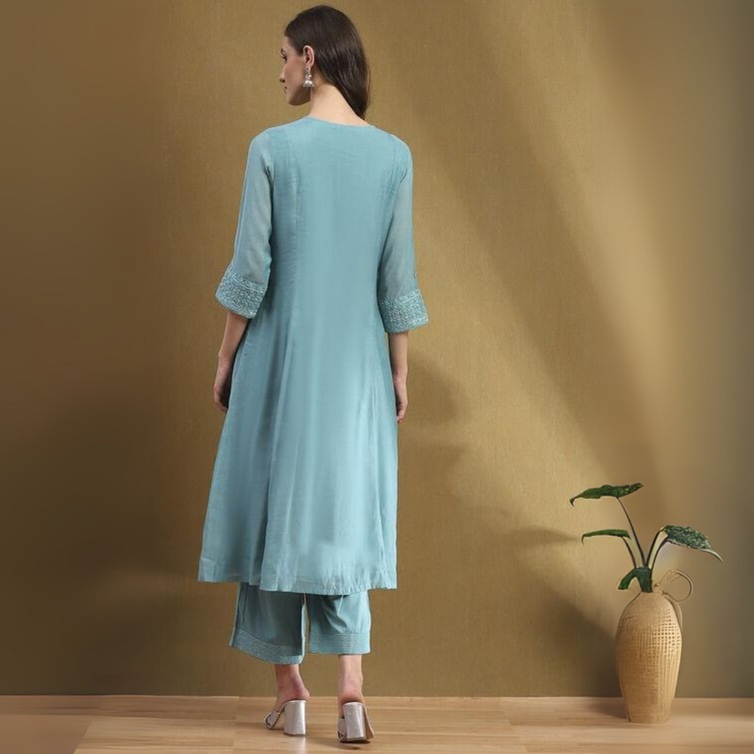 Women’s Kurta Set with Dupatta - Floral Embroidered Cotton Suit | KS-22